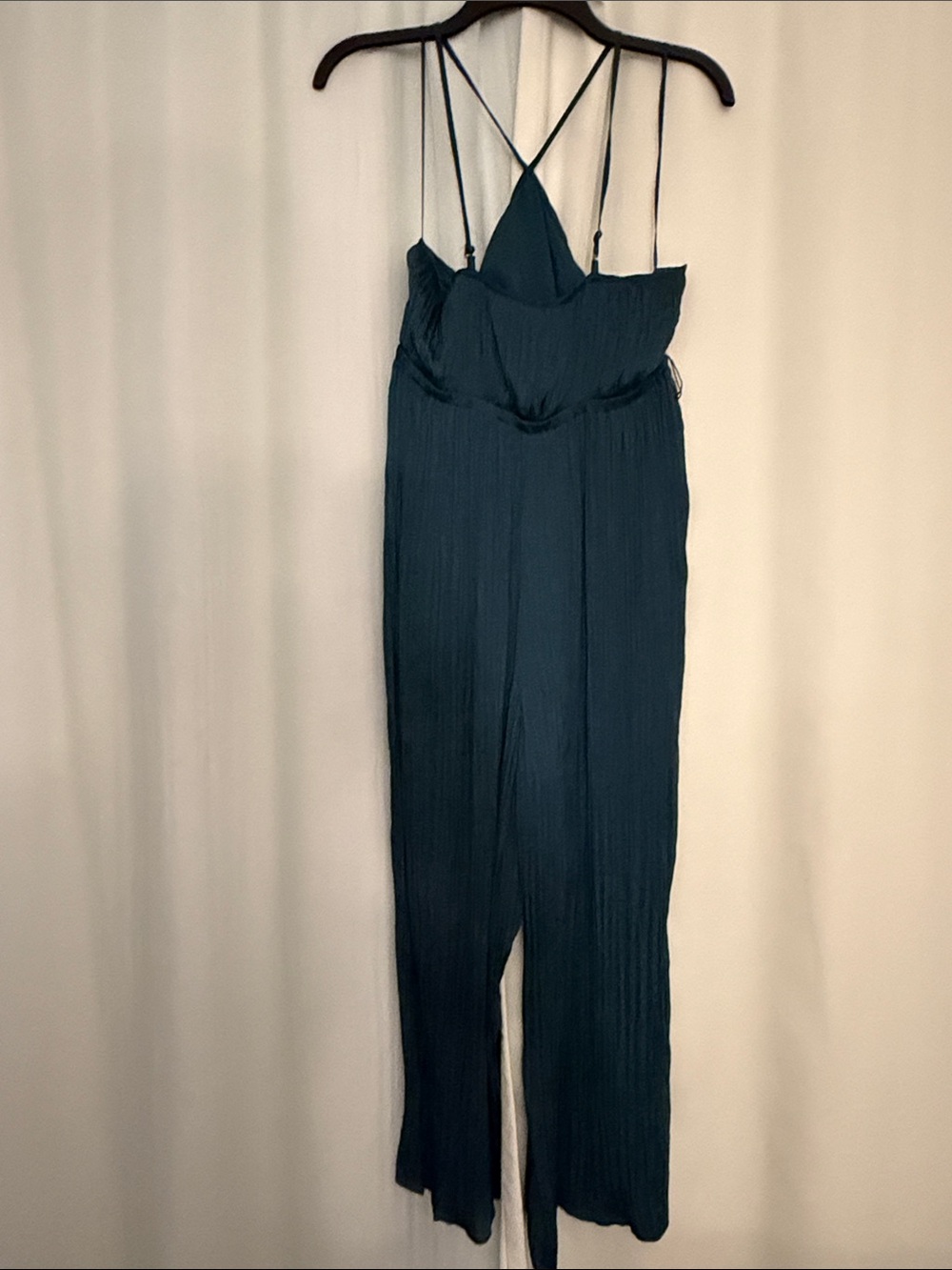 NWT Banana Republic Factory Teal Petite V-Neck Pleated Satiny Romper, MP - Picture 8 of 11